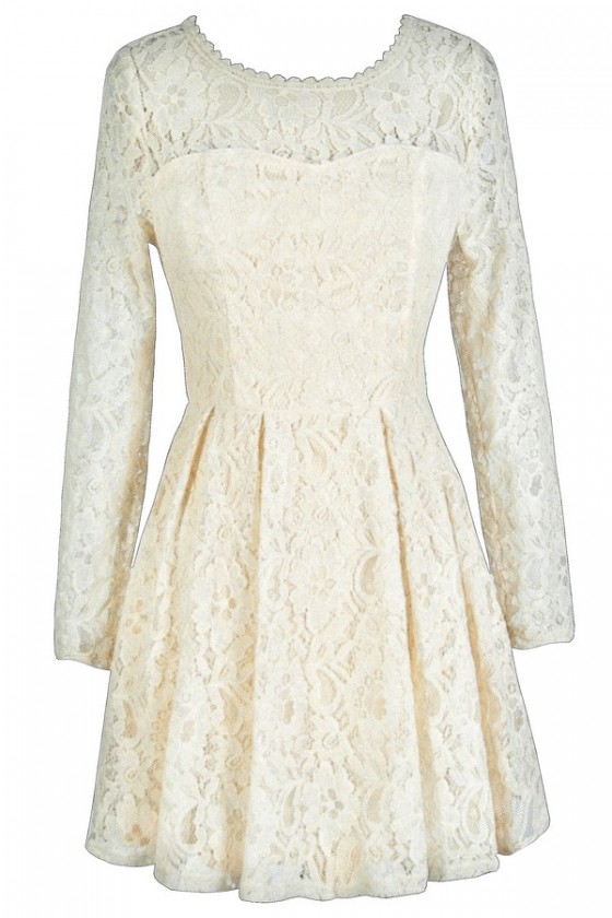 cream lace long sleeve dress