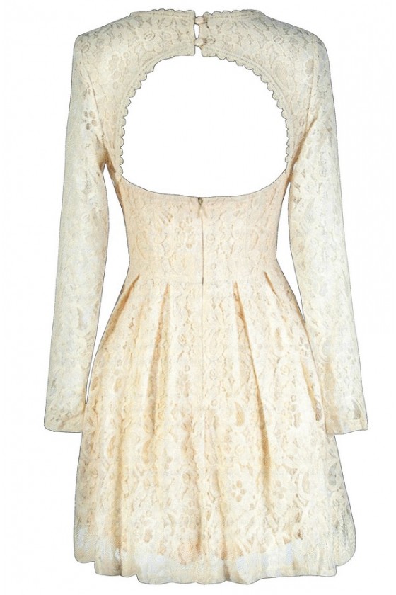 Cream lace long sleeve dress outlet