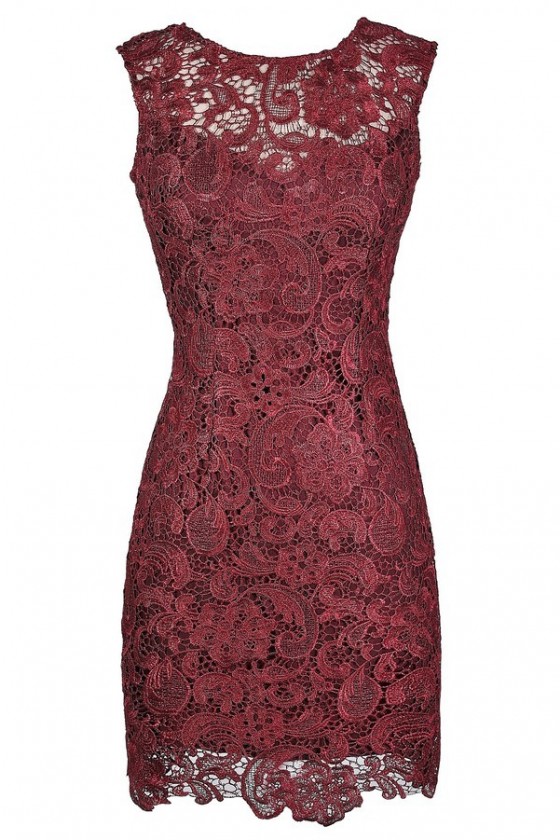 Burgundy lace sheath dress online
