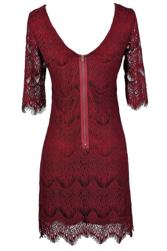 Vintage-Inspired Lace Overlay Dress in Wine