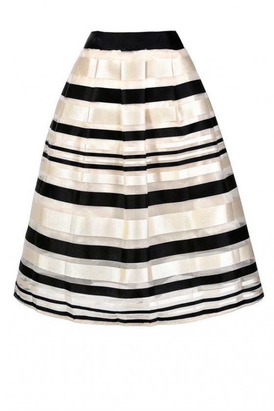 Black and white striped a line skirt sales
