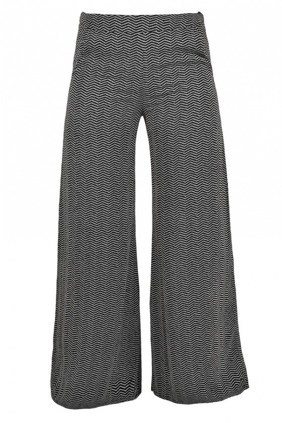 All Wavy Black and Beige Printed Palazzo Pants