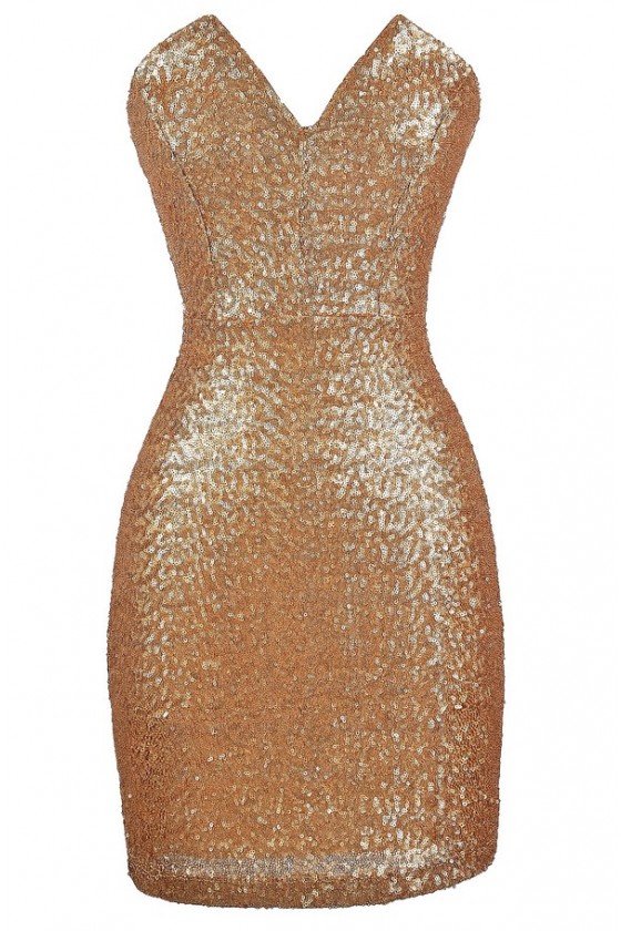 Strapless Gold Dress, Gold Sequin Dress, Cute New Years Dress