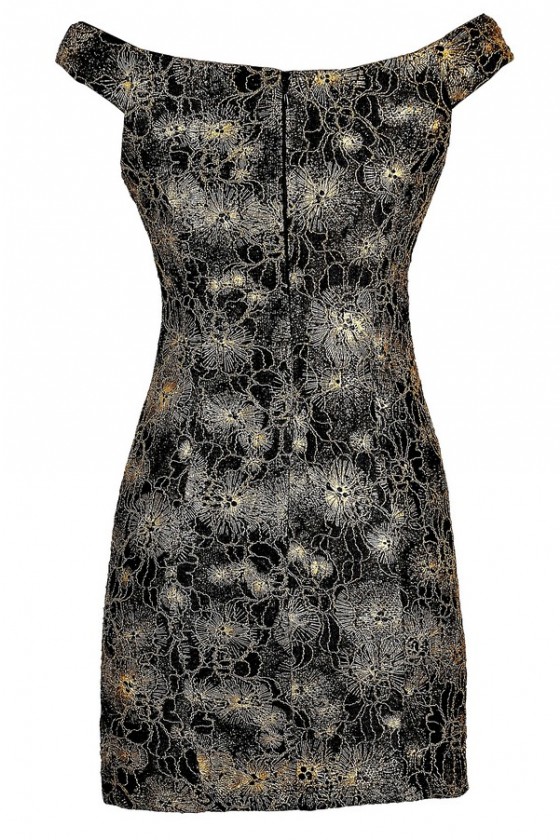 black and gold one shoulder dress