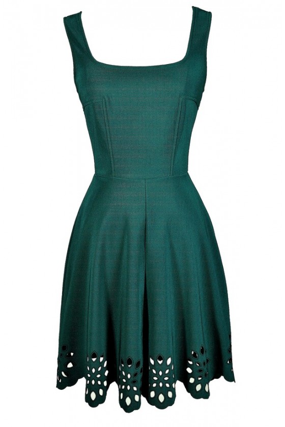 Hunter Green Cutout Dress Hunter Green A Line Dress Green Party