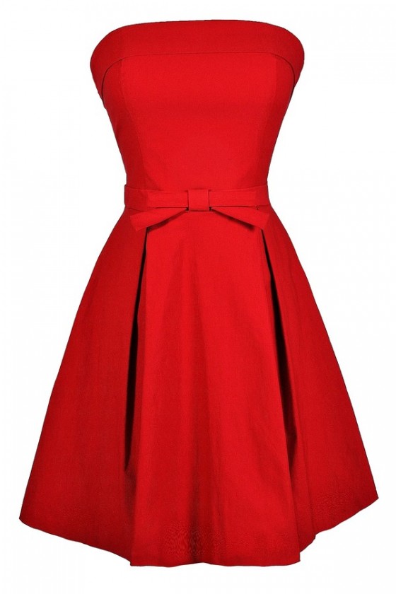 Red Bow Strapless Dress, Strapless Red ...