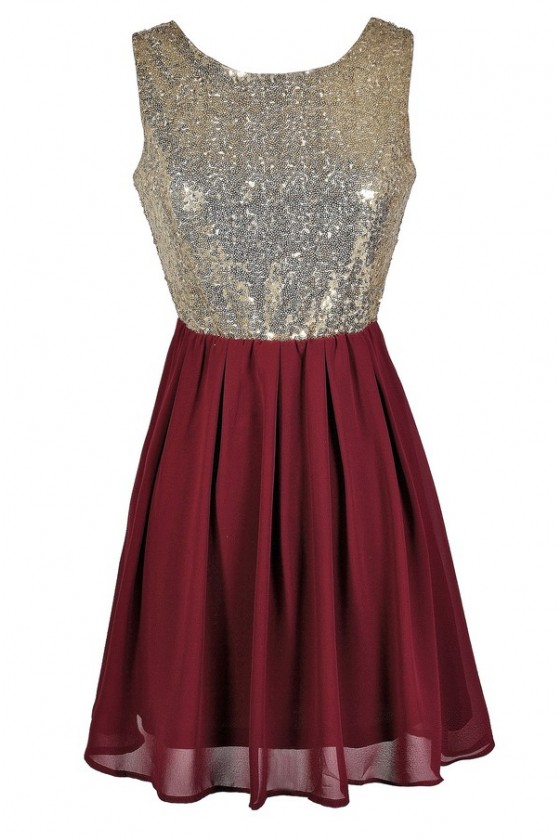 gold and red sequin dress
