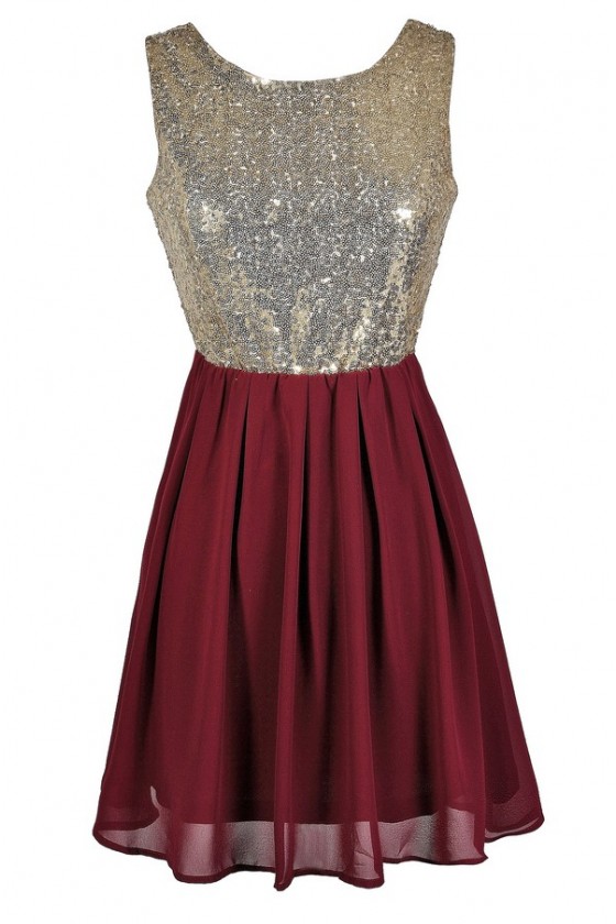 Burgundy and gold dress short sale
