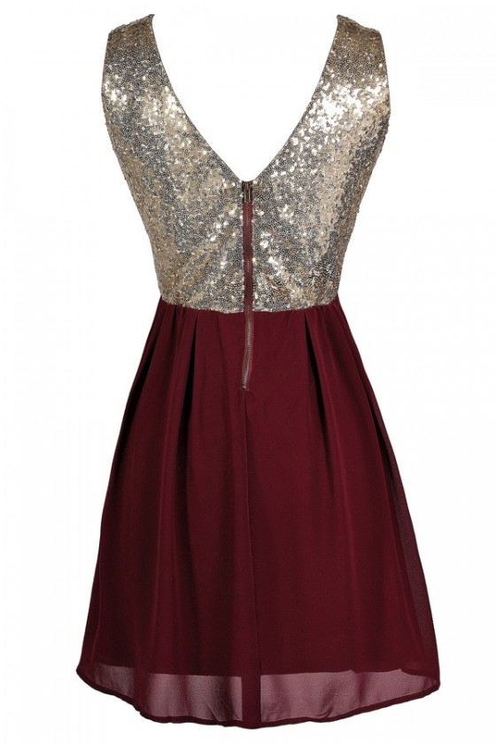 Burgundy and gold dress short deals