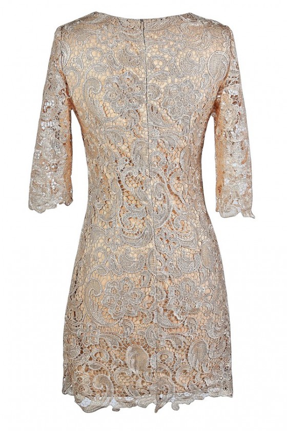 Beige Crochet Lace Dress Cute Beige Dress Beige Lace Dress