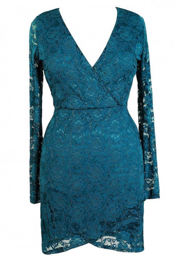 Dress, Teal Lace Plus Size Dress ...