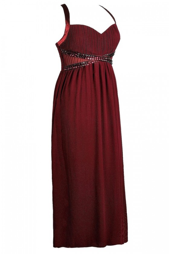 Chiffon burgundy maxi dress clearance