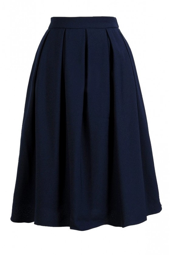 Pleated A Line Skirt in Navy