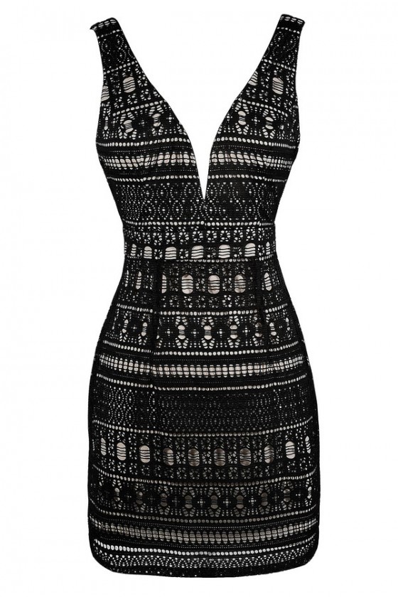 Black Net Lace Dress Black and Beige Dress Black and Beige Plunging Neckline Dress Cute Black Dress Little Black Dress Black Party Dress Black Cocktail Dress Lily Boutique