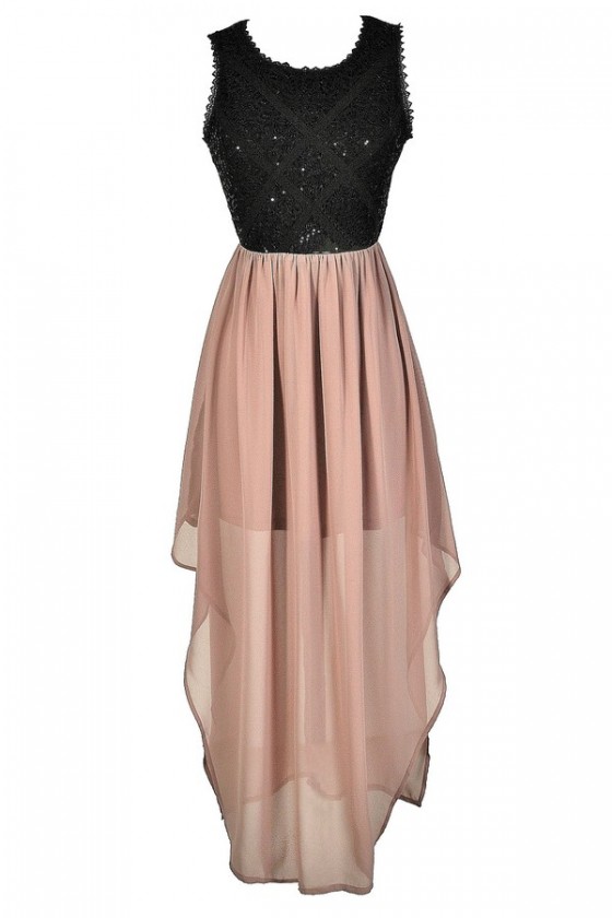 Pink and Black Maxi Dress Pink and Black High Low Dress Mink and