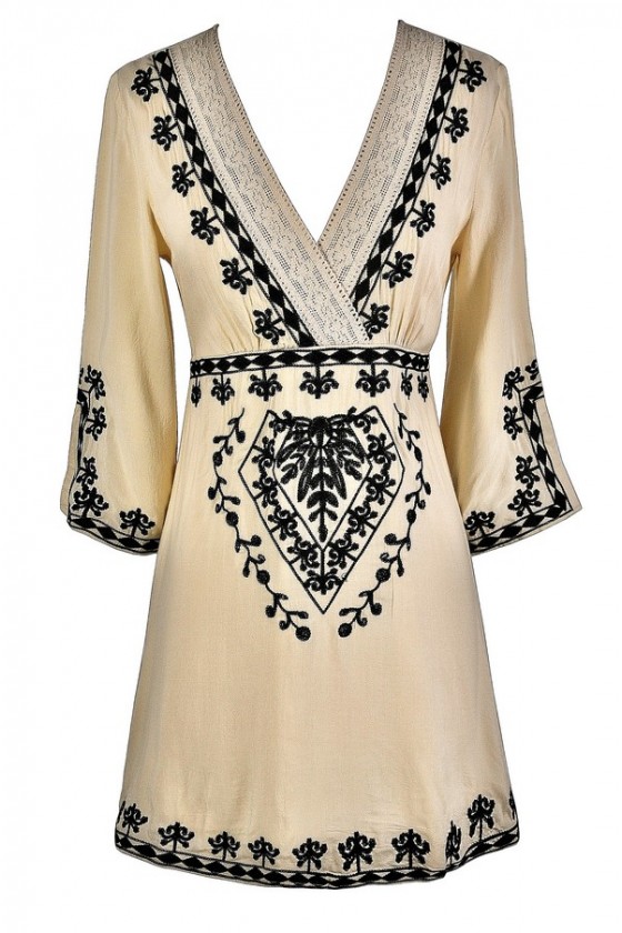 Beige outlet embroidered dress