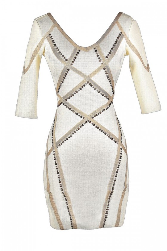White embellished bodycon dress hot sale