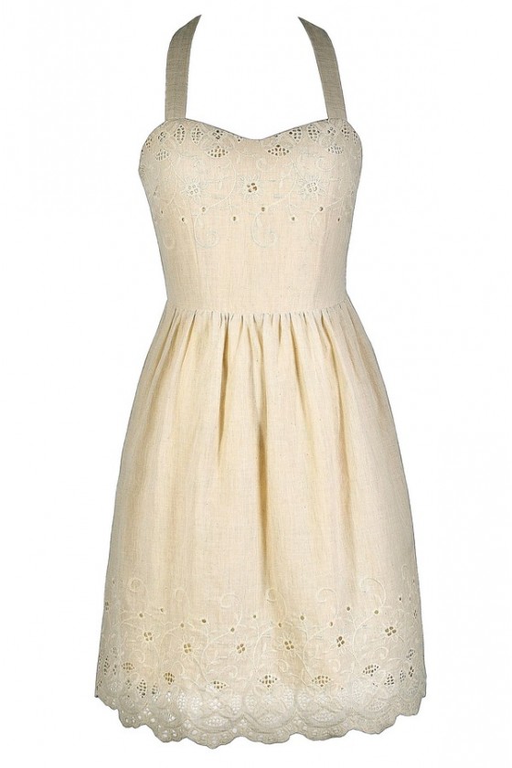 Beige Halter Dress, Cute Summer Dress ...