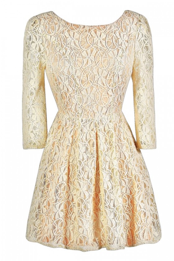Peach and Vanilla Cream Lace Three Quarter Sleeve Dress