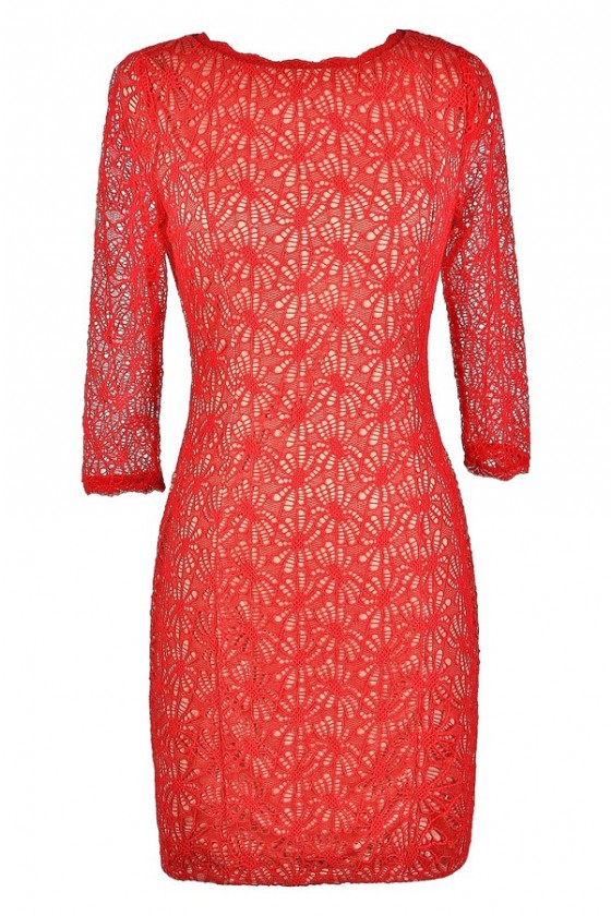 Red Lace Dress Red Lace Pencil Dress Red Lace Three Quarter Sleeve Dress Cute Red Dress Red Lace Summer Dress Red Lace Party Dress Red Lace Cocktail Dress Lily Boutique