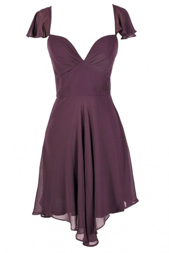 purple flutter sleeve dress