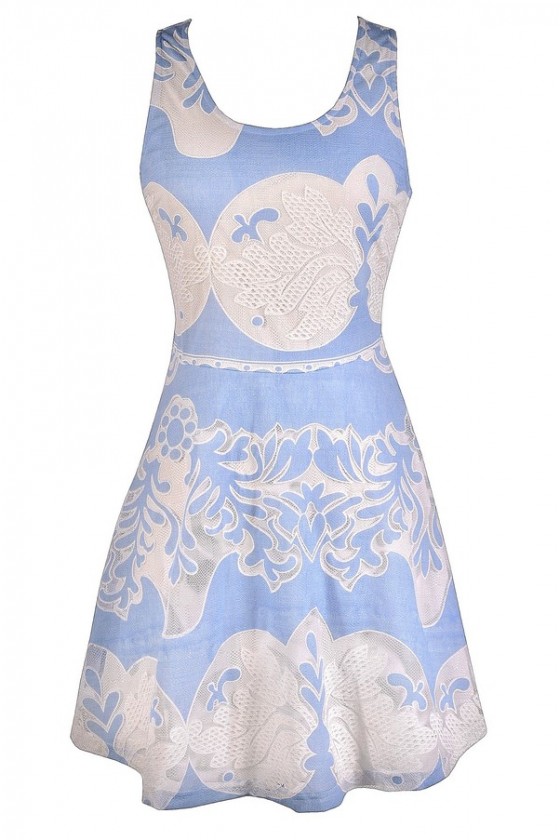 white and sky blue dress
