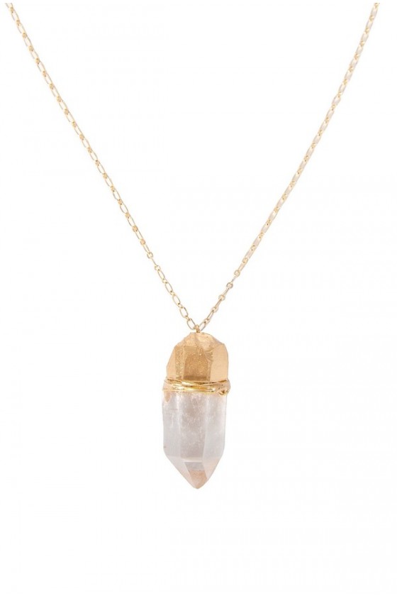 Clear Quartz Crystal Shield Necklace- Unique Star Chain- Handcrafted Gold/ Silver Electroformed Chunky Crystal Pendant Gold