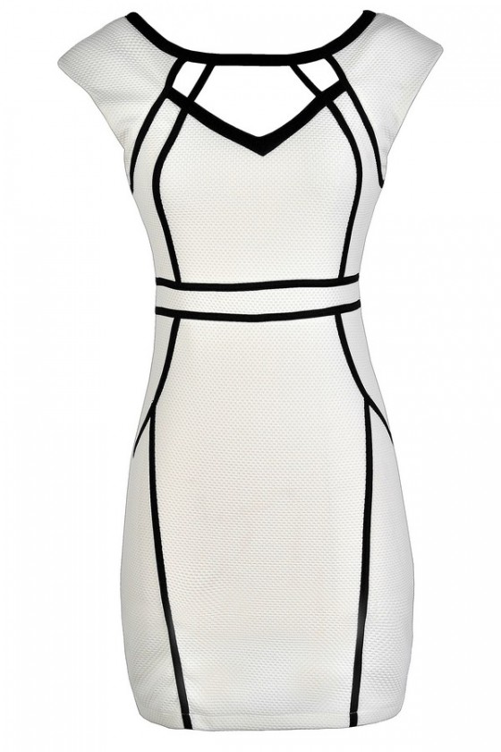 White dress with black deals piping