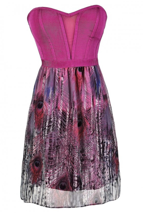 Feather Print Dress, Peacock Feather Dress, Cute Printed Dress, Purple Printed  Dress, Pink Printed Dress, Fuchsia Printed Dress, Cute Summer Dress, Cute  Party Dress, Printed Summer Dress, Printed Party Dress, Tropical Party