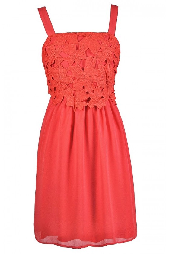 Cute Coral Dress Coral Summer Dress Coral Lace Dress Coral A
