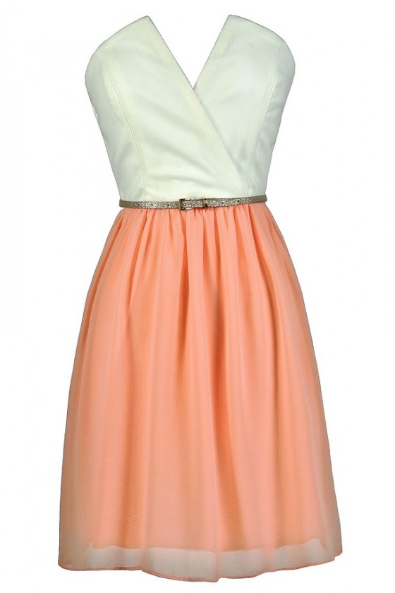 Ivory and Peach Dress Cute White and Peach Dress Ivory and Peach Summer Dress Ivory and Peach A Line Dress White and Peach A Line Dress Belted Ivory and Peach Dress Strapless White and