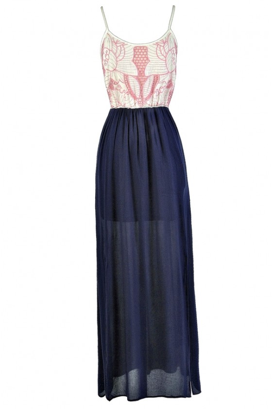 Pink And Navy Maxi Dress Cute Pink And Navy Dress Pink And Navy