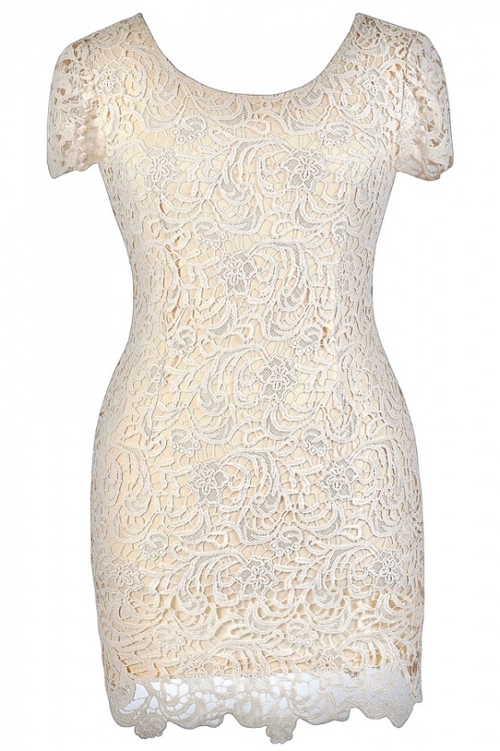 Emilia Lace Pencil Dress in Beige Plus Size
