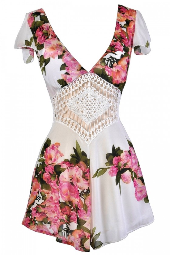 A Romp In The Flowers Printed Pink and Ivory Romper