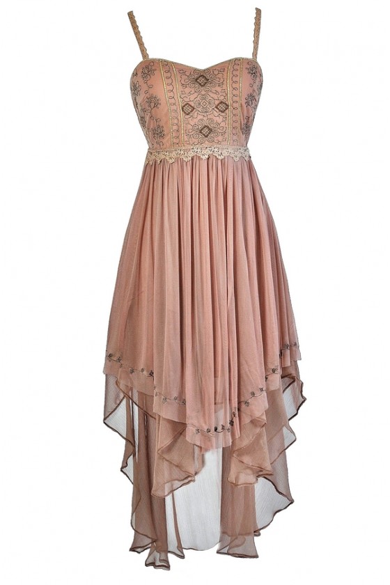 Mocha High Low Dress Ethereal High Low Dress Fairy Style Dress Ren Faire Dress Mocha Embroidered Dress Semi Formal Dress Lily Boutique