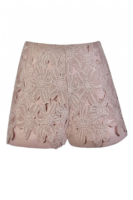 Floral Lace Overlay Shorts in Mocha Blush