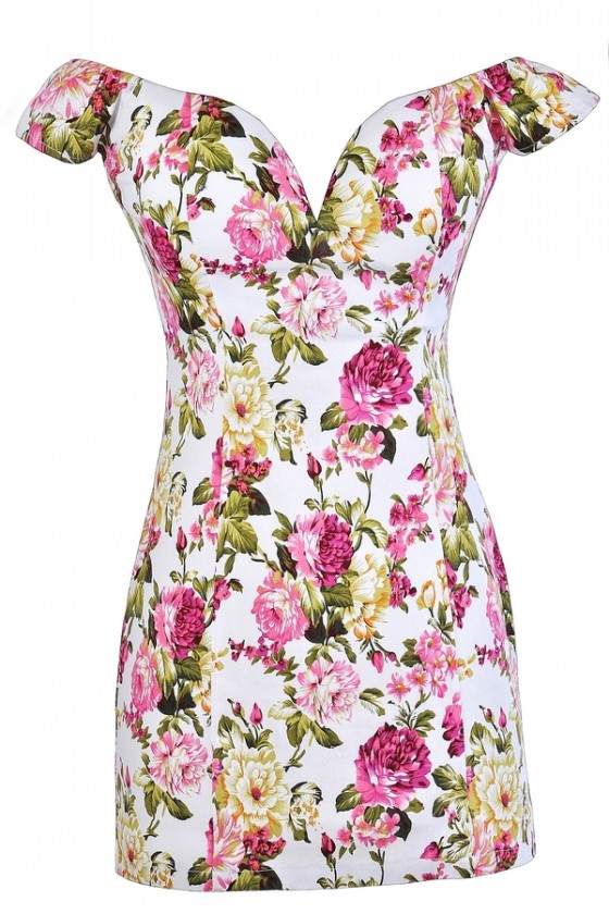 Pink Floral Print Dress, Pink and Ivory 