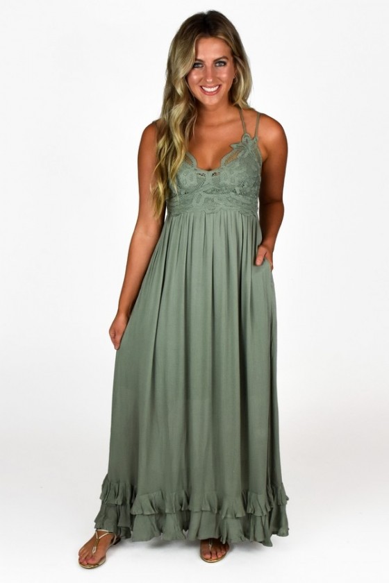 Dark green sales boho dress