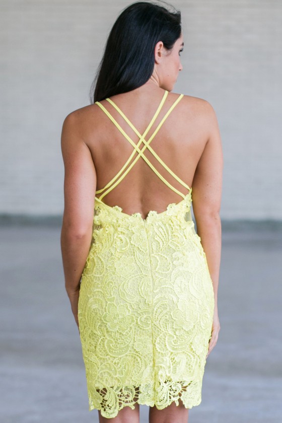 Yellow lace shop bodycon dress