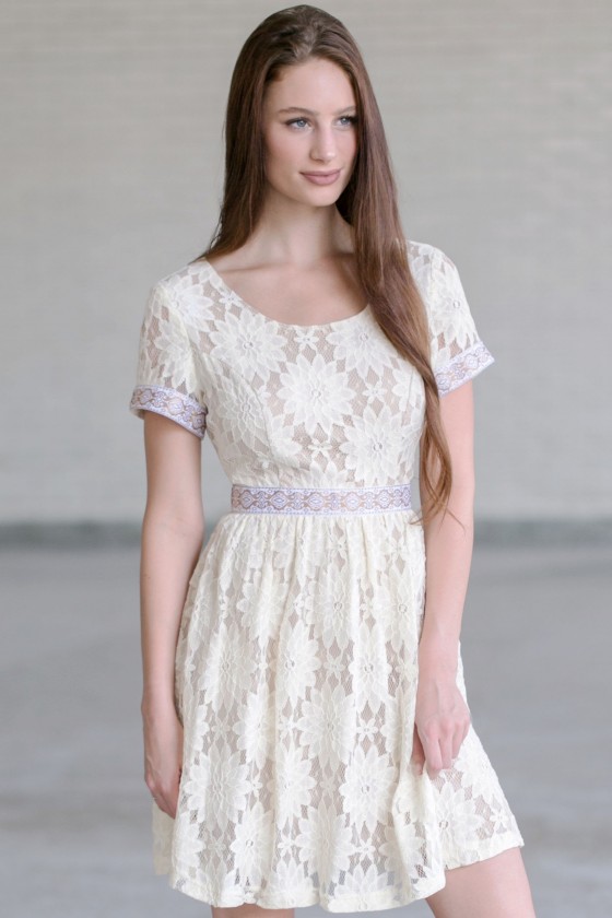 Cream lace overlay dress shop