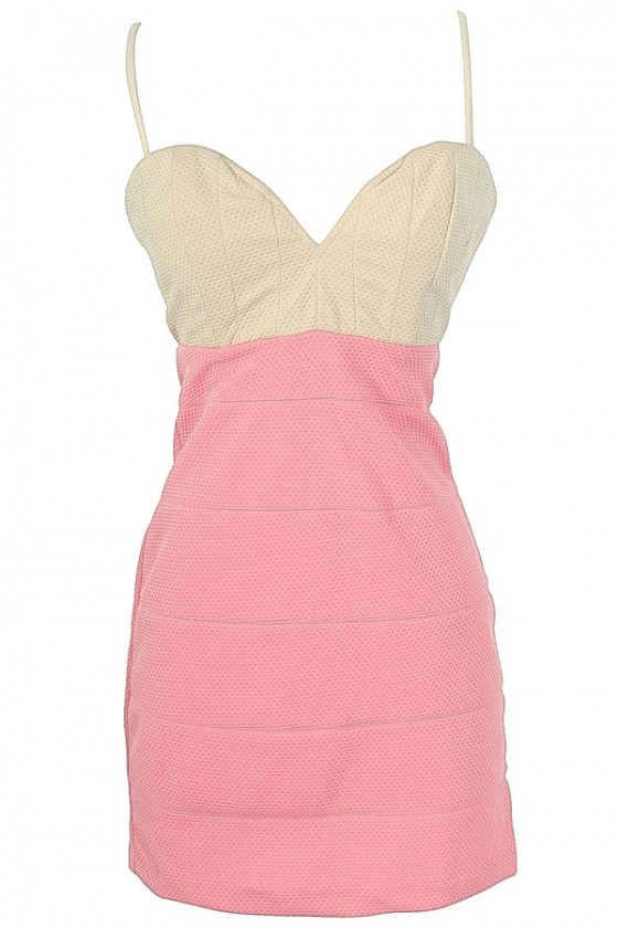 pink and red colorblock dress