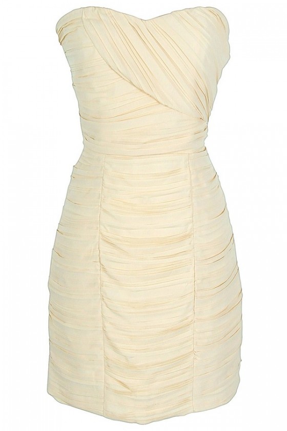 Pleated Chiffon Strapless Dress Cream Lily Boutique