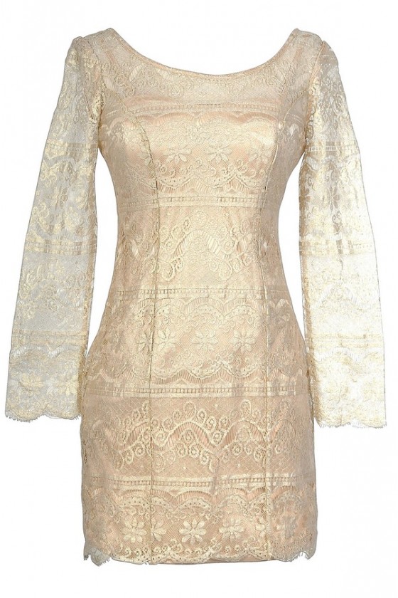 Golden Wishes Lace Overlay Designer Dress Lily Boutique