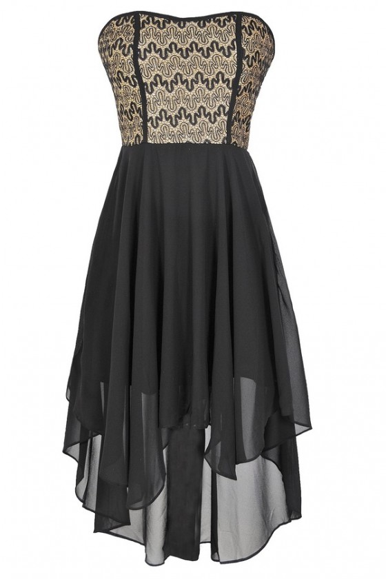 black and gold high low dress