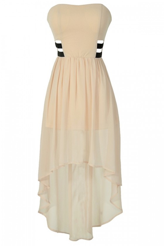 Angel Eyes Cream And Black Banded High Low Dress Lily Boutique