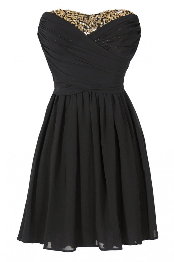 black and gold chiffon dress