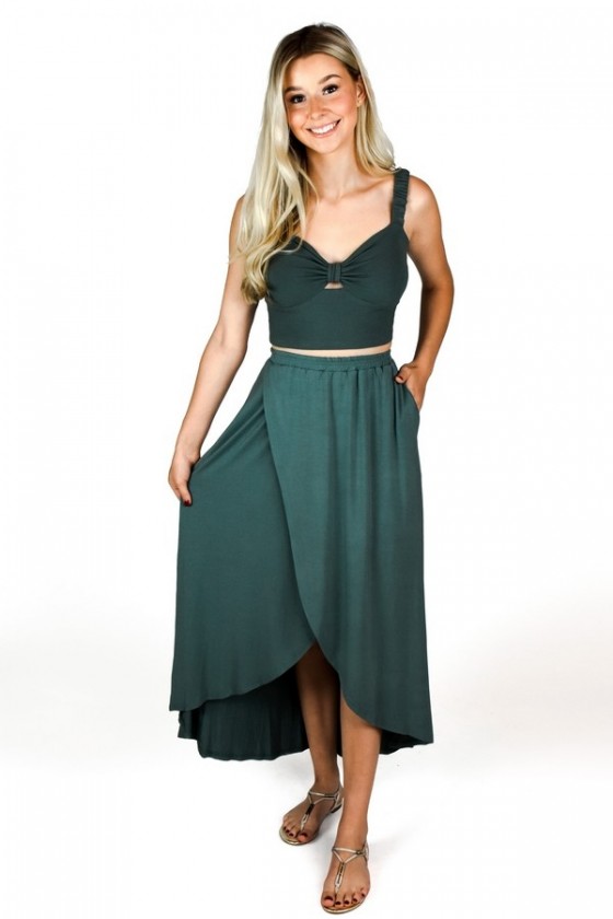 Dark Teal Green Petal Hem Midi Skirt | Cute Juniors Wrap