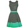 Black White and Green Colorblock Stripe Dress, Black and White Stripe A-Line Dress, Jade Green Colorblock Stripe Dress, Nautical Stripe Dress, Black and White Stripe Party Dress