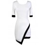 Cute White Dress, White and Black Pencil Dress, White Crossover Hemline Dress, White Contrast Sheath Dress
