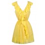 Cute Yellow Dress, Bright Yellow Dress, Yellow Ruffle Dress, Yellow Ruffle Wrap Dress, Yellow Party Dress, Cute Work Dress